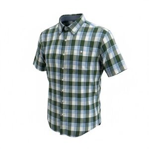 L.L. Bean Short-Sleeve Green and Blue Plaid Button-Down Shirt